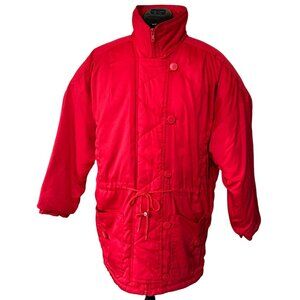 VINTAGE HEADWINDS Red Heavy Coat w/Blue Lining Button-Down Zipper Women's Size M